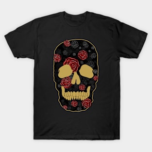 Skull, Red & Black Roses T-Shirt